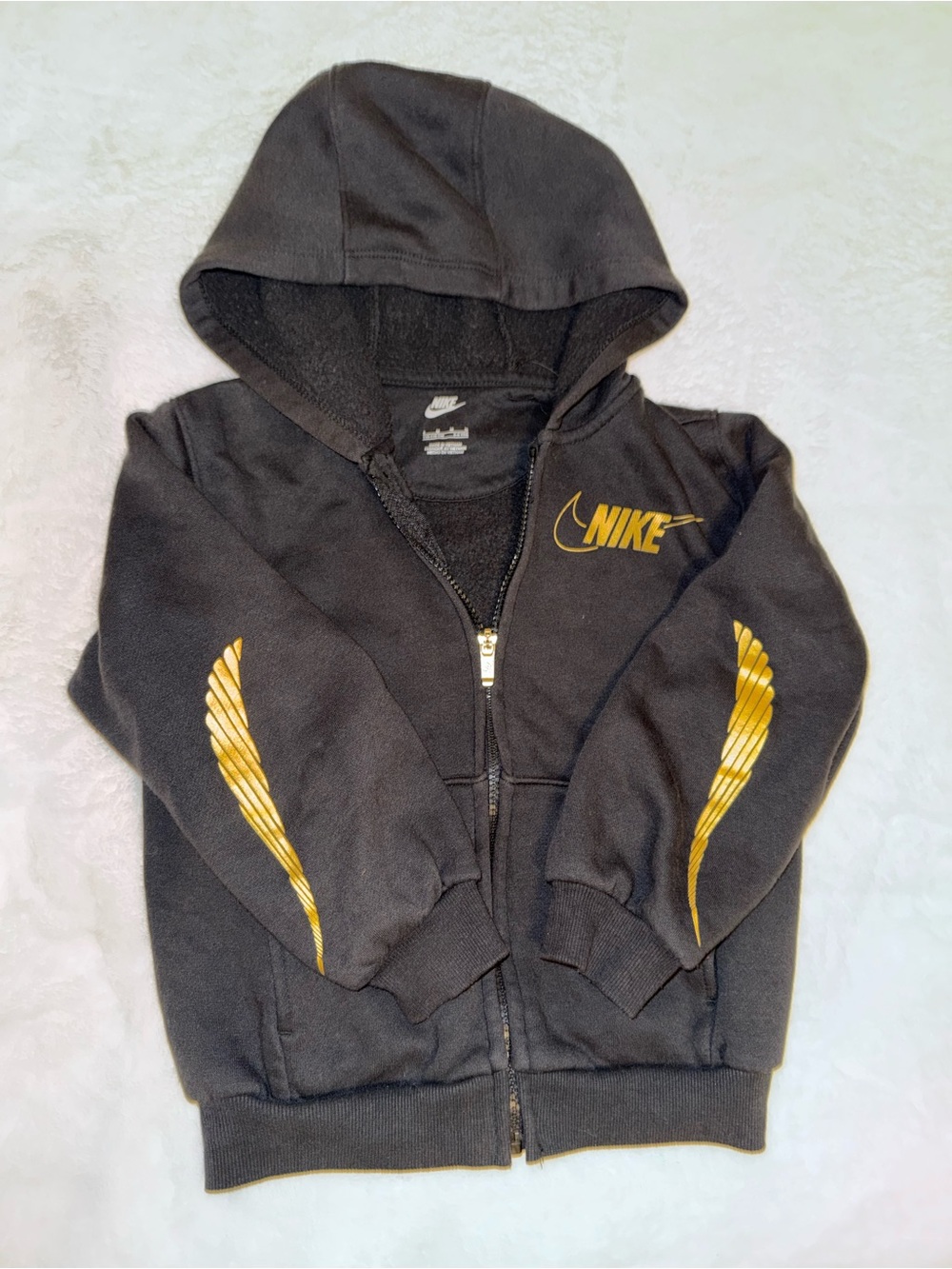 Nike Kids Black Zip Hoodie with Gold Size 5/6